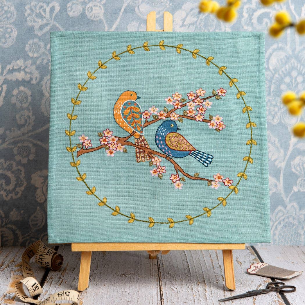 Corinne Lapierre Printed Linen Embroidery Kit Birds & Blossoms