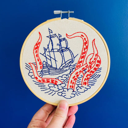 Hook, Line & Tinker Kraken and Ship Complete Embroidery Kit