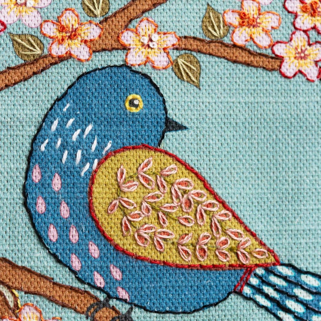Corinne Lapierre Printed Linen Embroidery Kit Birds & Blossoms