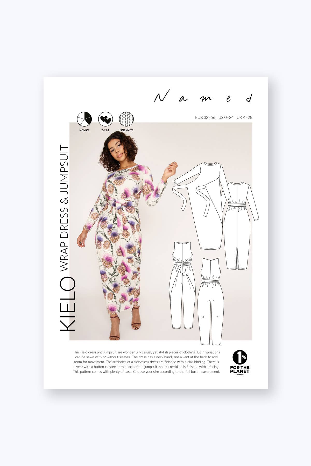 Named Clothing Kielo Wrap Dress & Jumpsuit sewing pattern: Printed