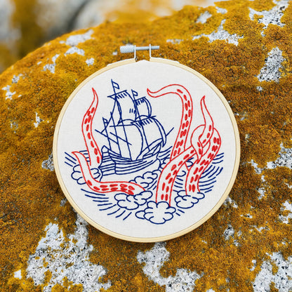Hook, Line & Tinker Kraken and Ship Complete Embroidery Kit