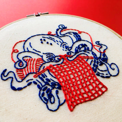 Hook, Line & Tinker Knitting Octopus Complete Embroidery Kit