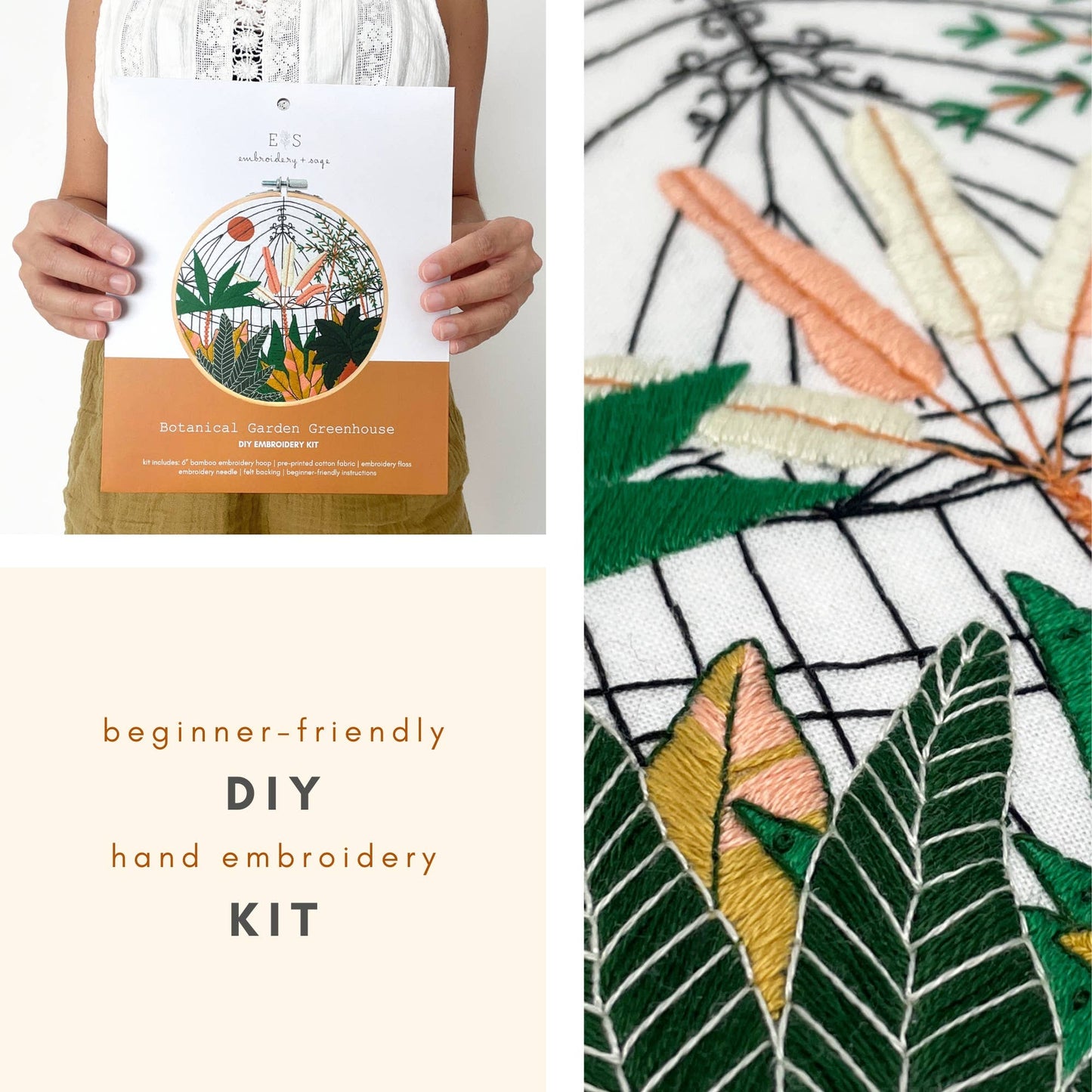 Embroidery and Sage Botanical Greenhouse Garden Embroidery Kit