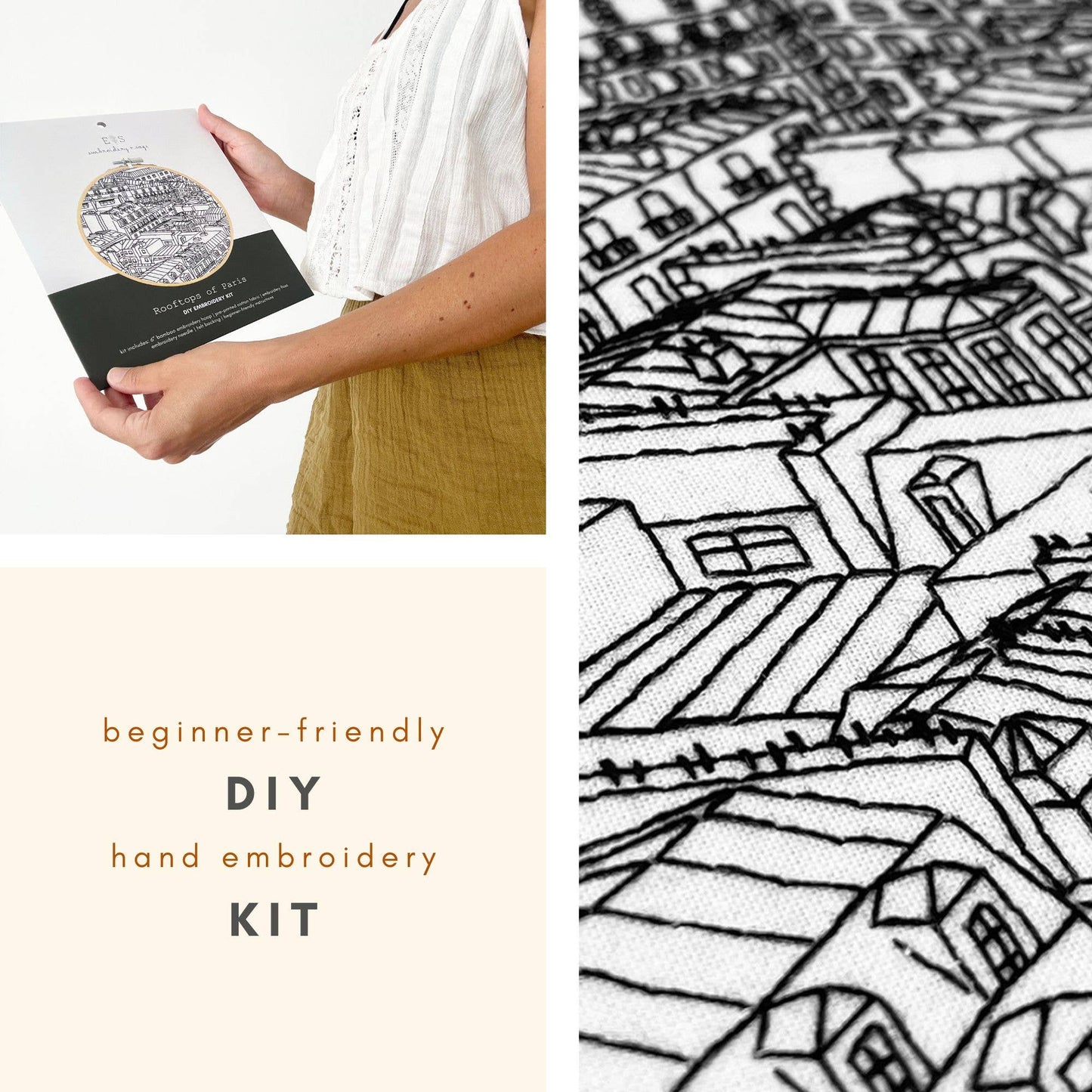 Embroidery and Sage Rooftops of Paris, France Embroidery Kit