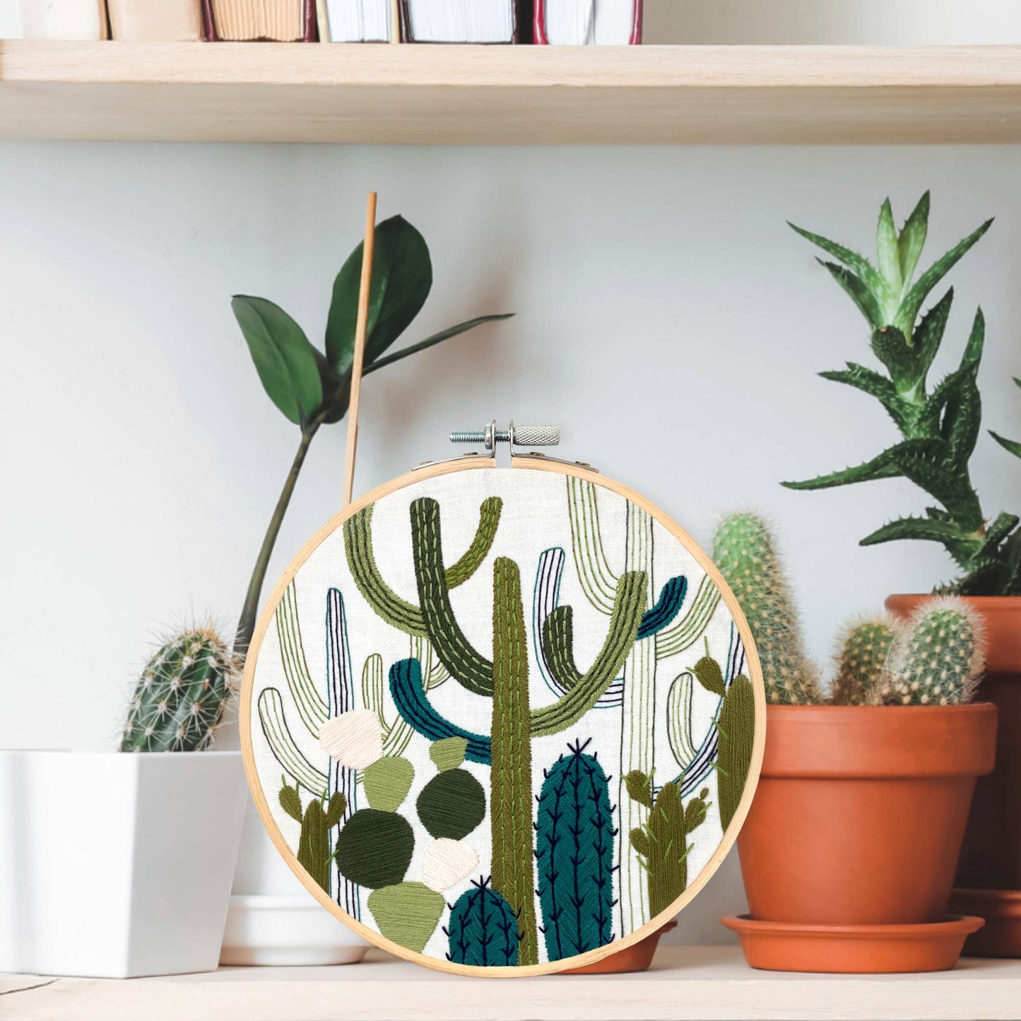 Embroidery and Sage Cactus Garden Embroidery Kit
