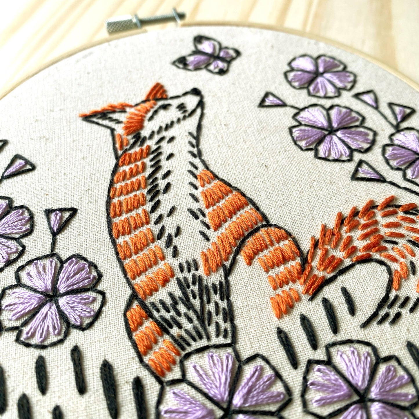 Hook, LIne & Tinker Fox in Phlox Complete Embroidery Kit