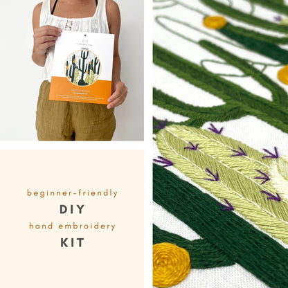 Embroidery and Sage Cactus Bloom Embroidery Kit