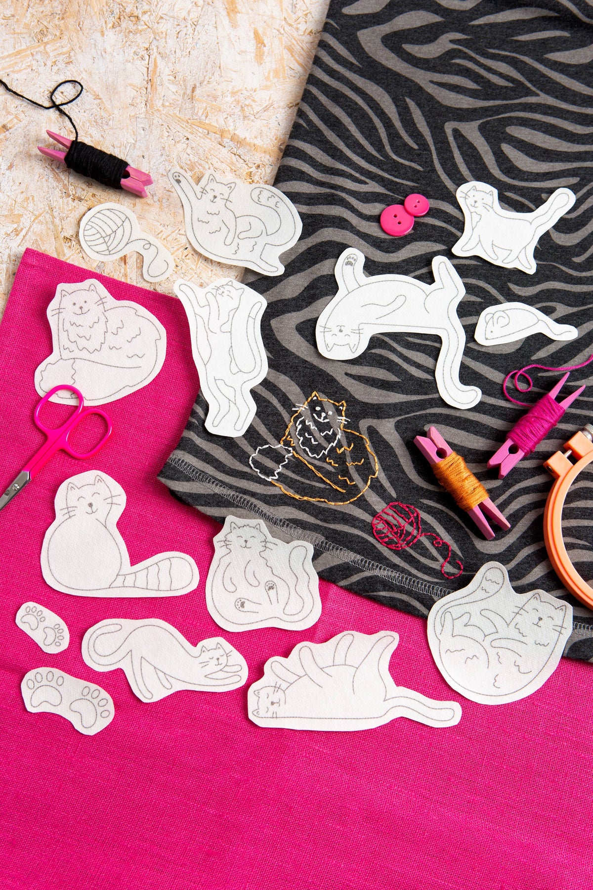 Hawthorn Handmade Curious Cats Stick & Stitch Embroidery Pack