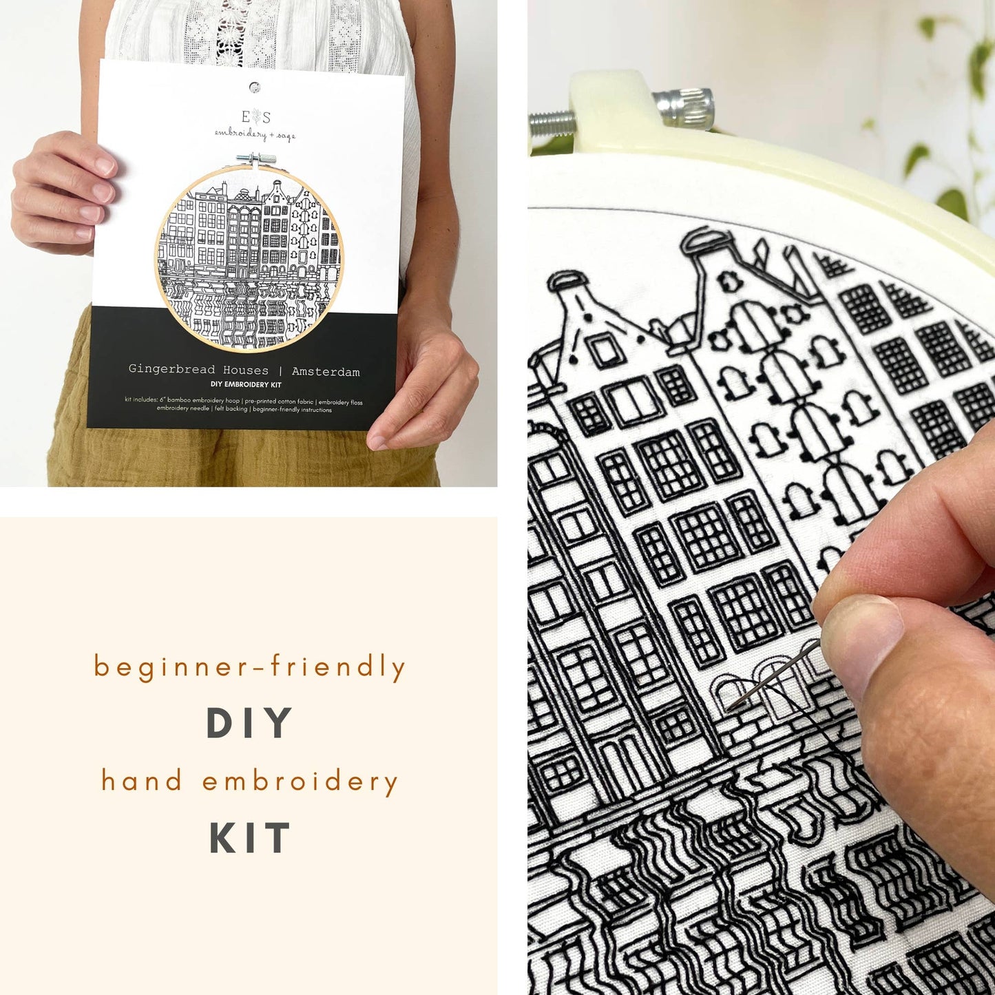 Embroidery and Sage Gingerbread Houses Amsterdam Embroidery Kit