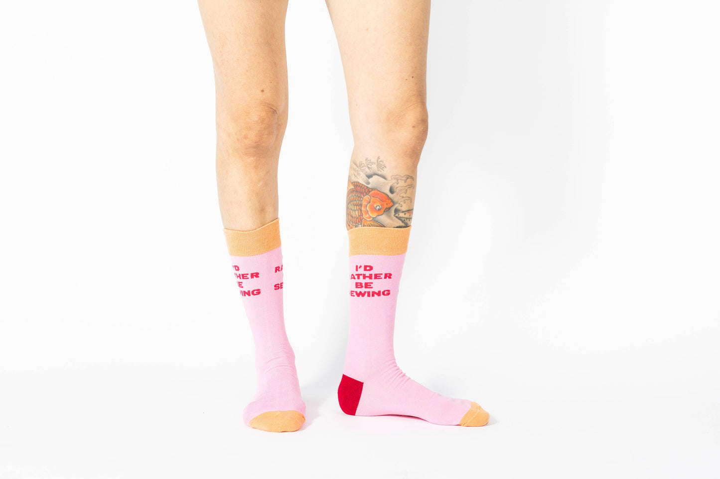 Kylie and The Machine 'I'd Rather Be Sewing' Socks (Pink/Orange)