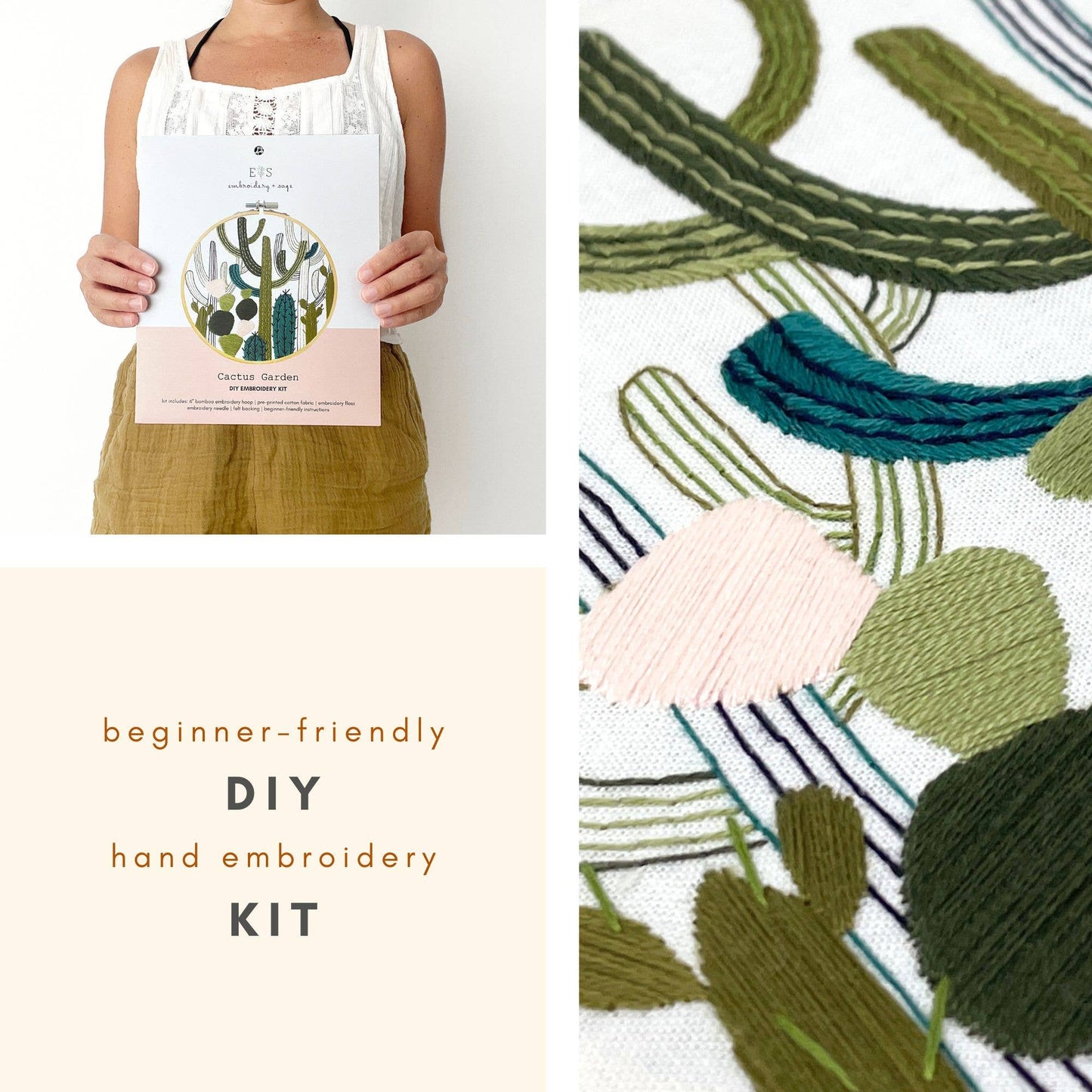Embroidery and Sage Cactus Garden Embroidery Kit