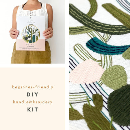 Embroidery and Sage Cactus Garden Embroidery Kit