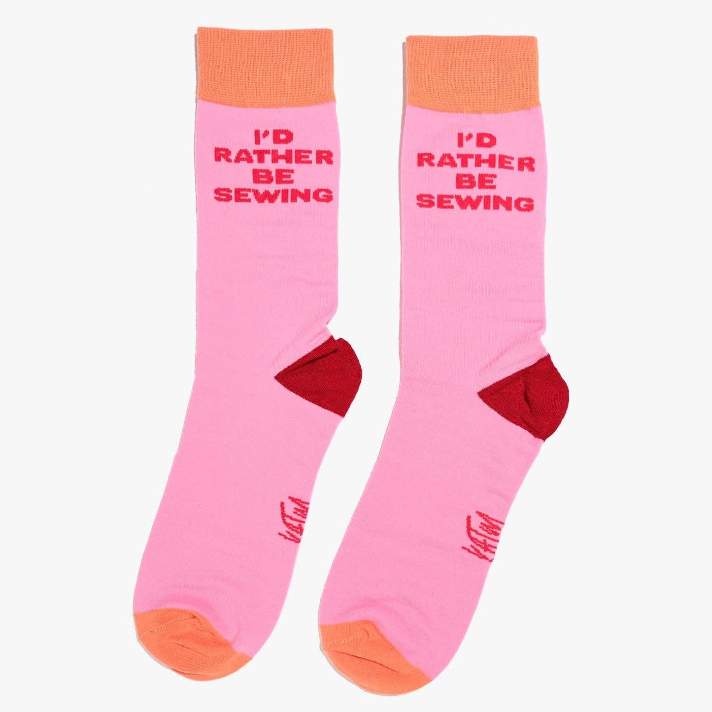Kylie and The Machine 'I'd Rather Be Sewing' Socks (Pink/Orange)