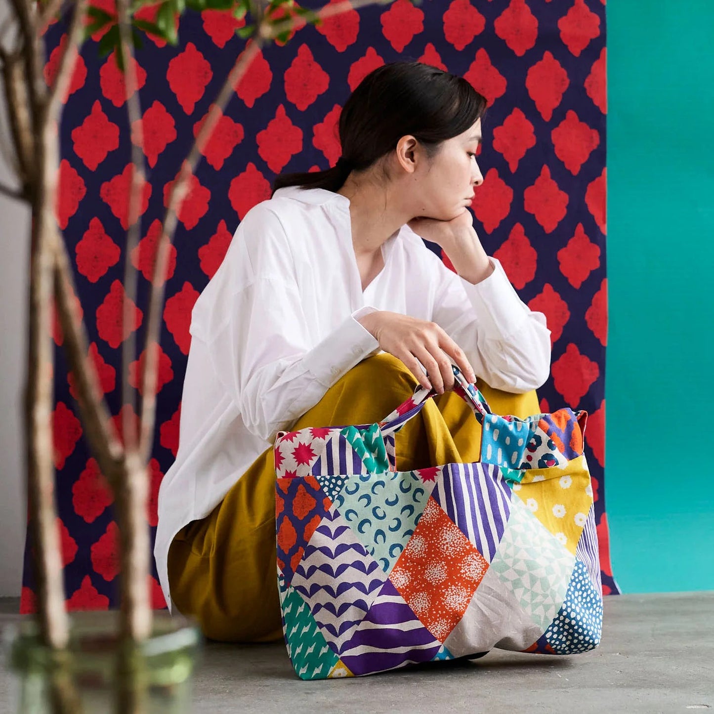 Echino by Kokka Rhombus (Multi) ($64/metre)