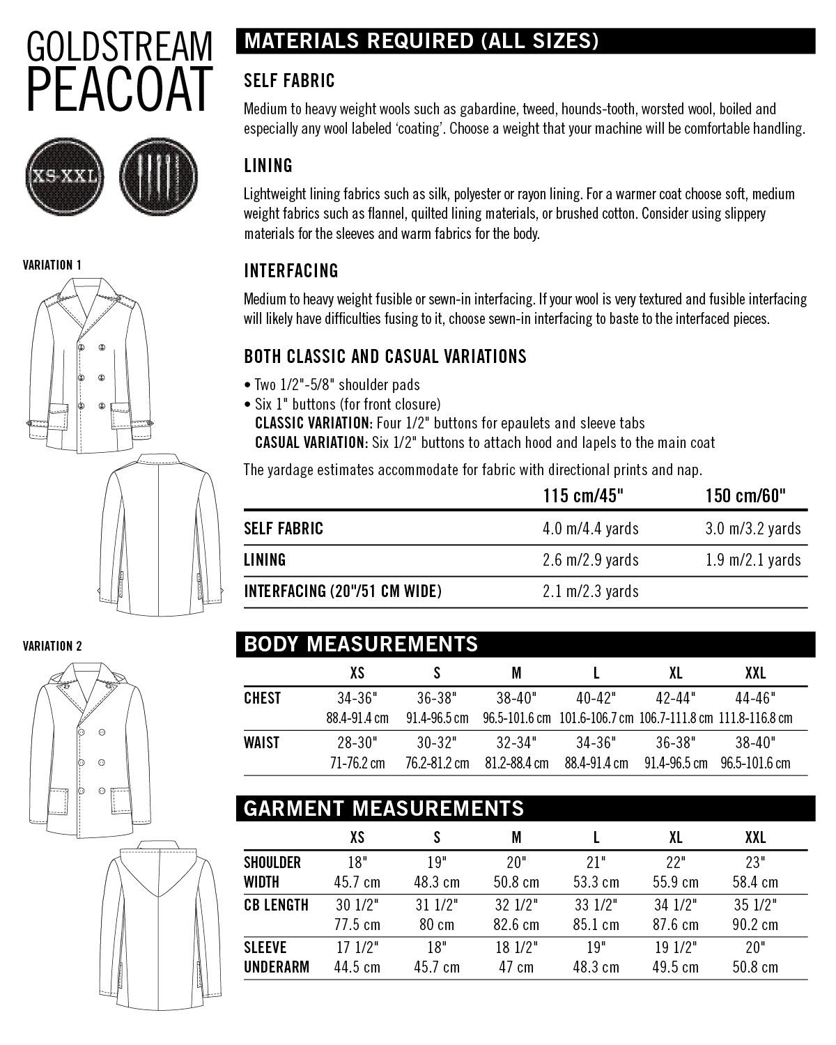 Goldstream Peacoat PDF Sewing Pattern