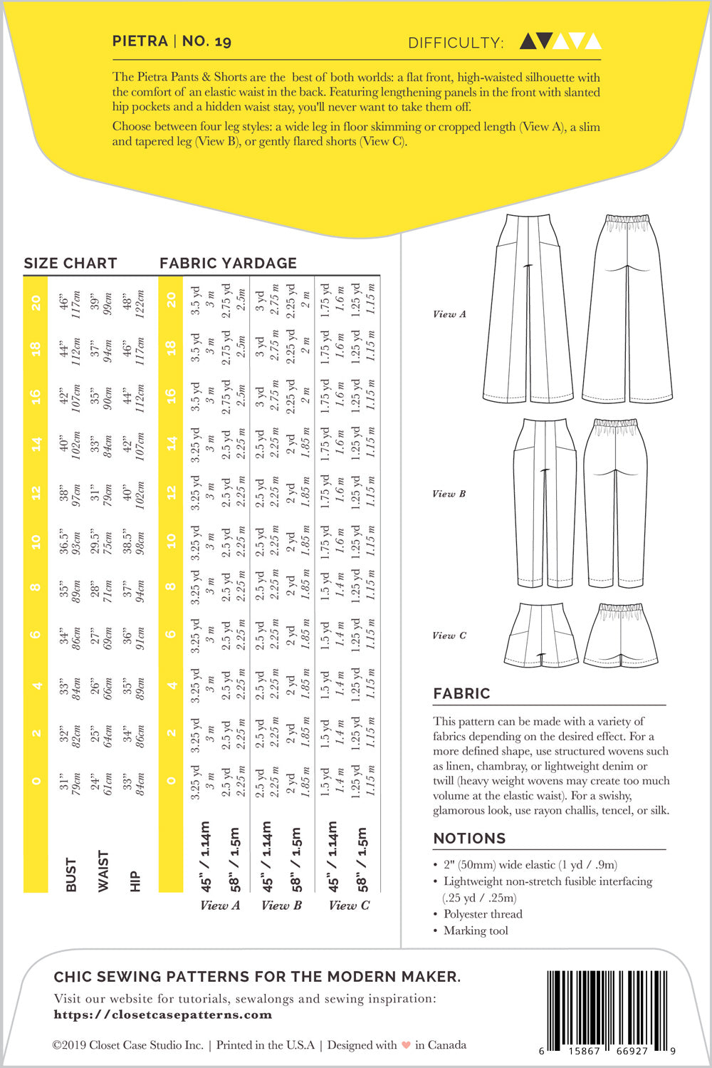 Closet Core Patterns Pietra Shorts and Pants
